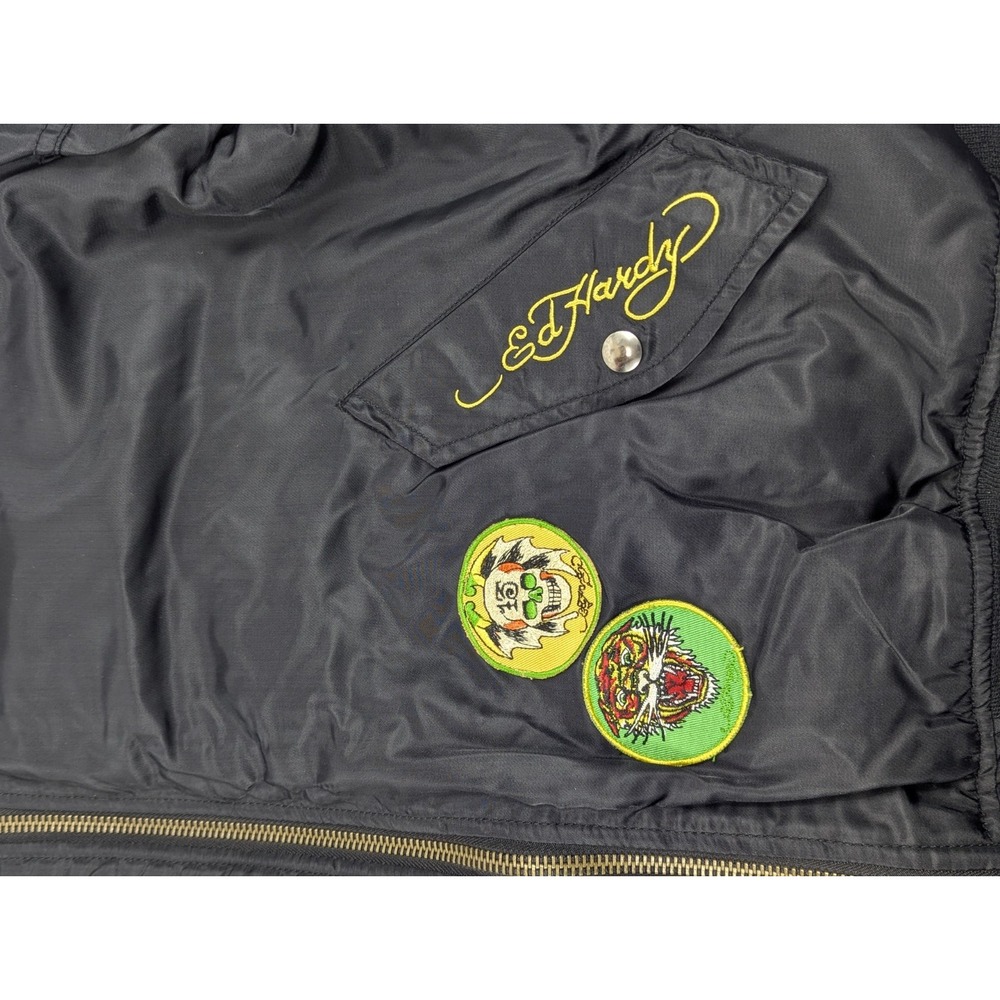 Ed Hardy Bomber Jacket Black Tattoo Patch Dragon Mens‎ Large - Picture 5 of 16